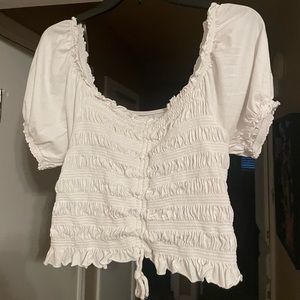 White off or on the shoulder ruffled crop top blouse